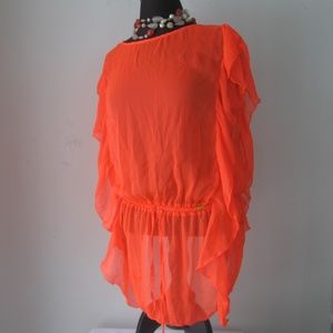 Jessica Simpson Blouse Boho Neon Orange Small